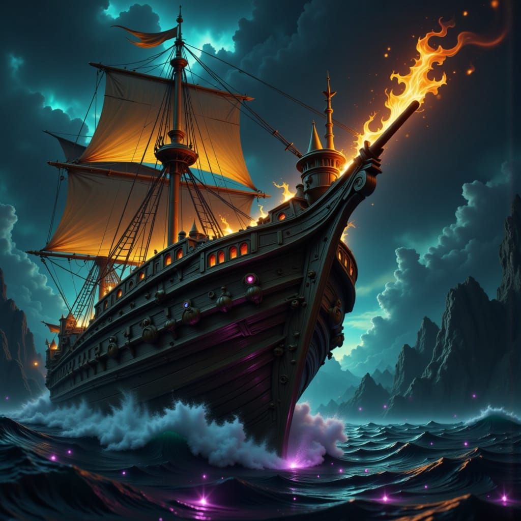 Majestic Sailing Vessel in Dark Fantasy Style