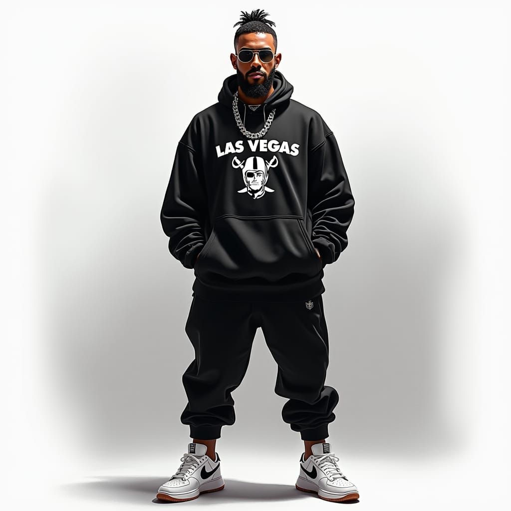 Hip-Hop Man in Raiders Gear, Airbrushed Illustration