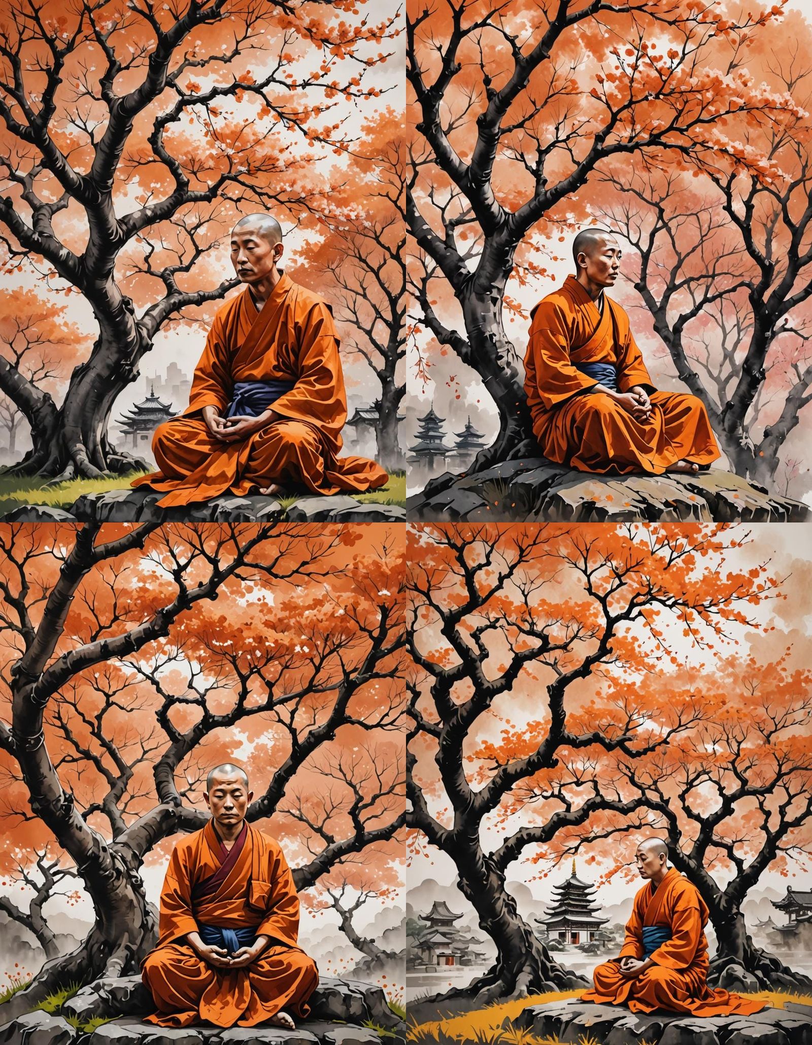 Wise Buddhist monk meditating