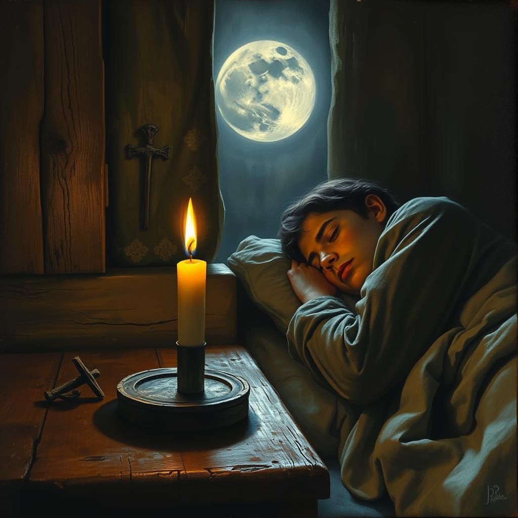 Medieval Candle Alarm in Dark Surrealist Style