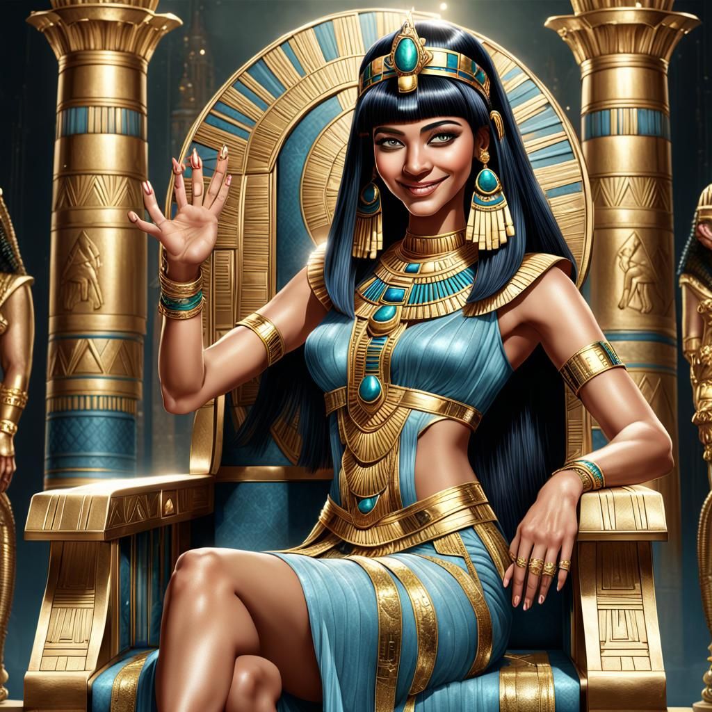 Beautiful Cleopatra on Throne in Detailed Fantasy Art