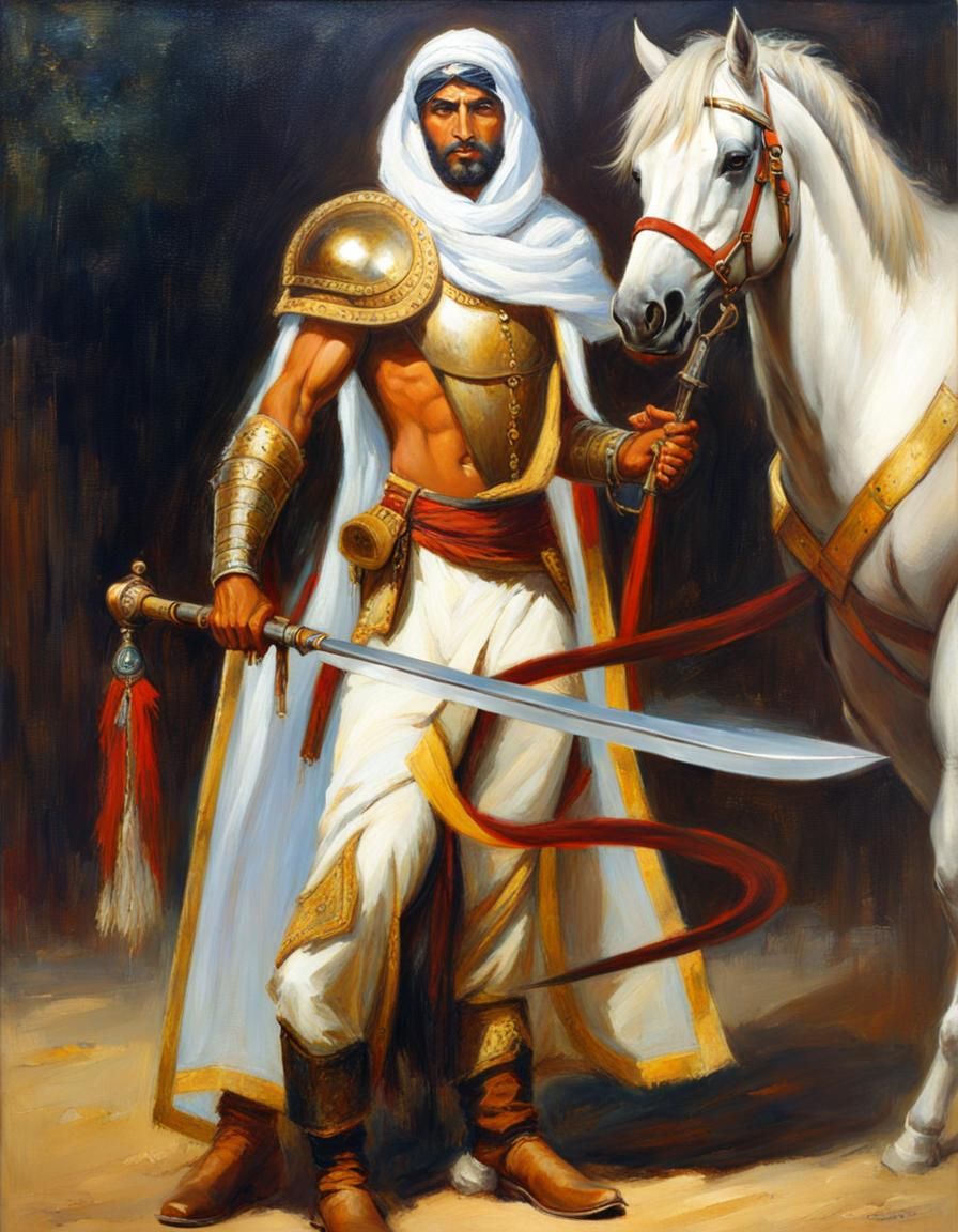Arabian Warrior with Saber, Oil Painting Style
