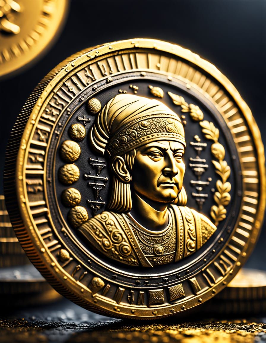 Dark Golden Coin Concept Art With Intricate Detail