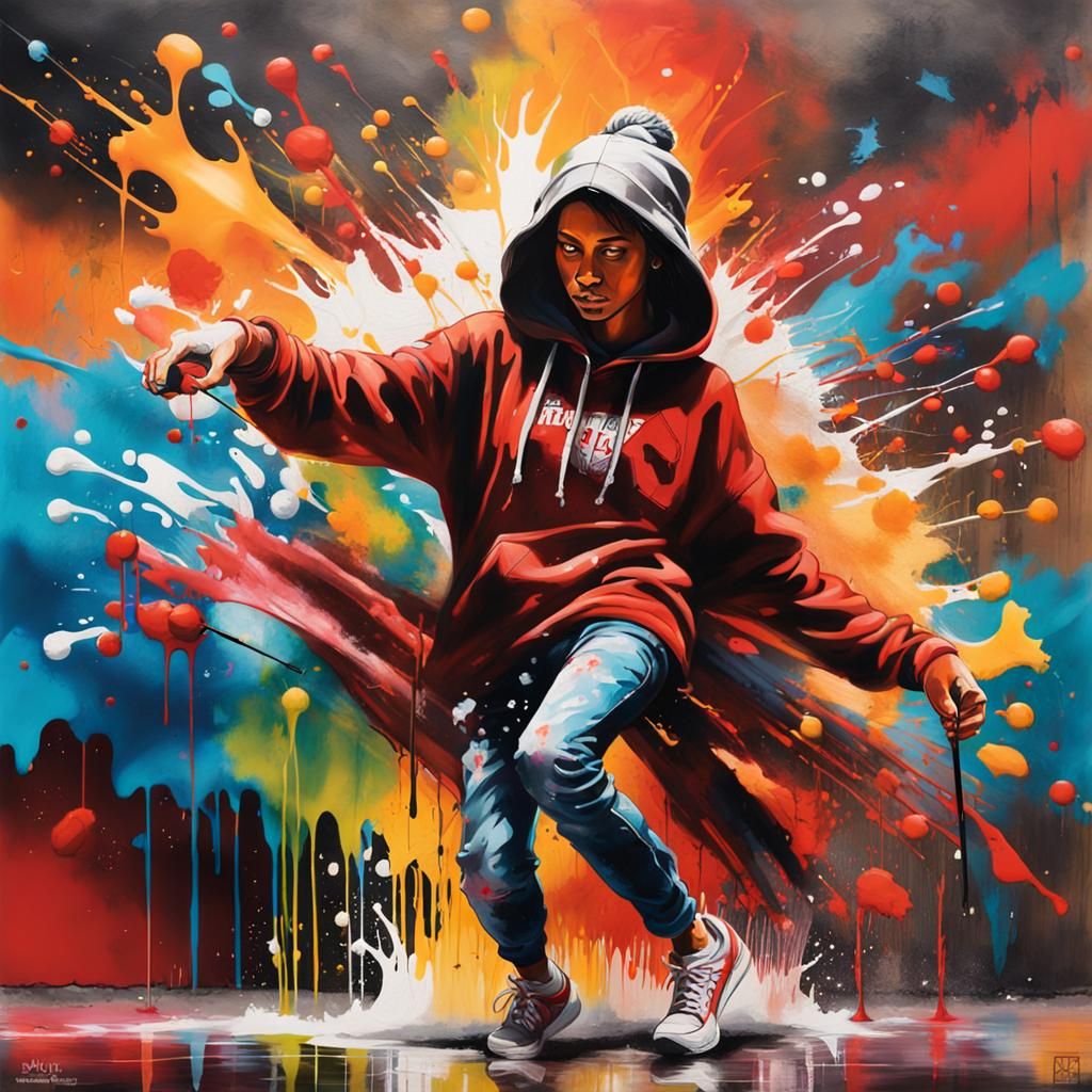 Vibrant Street Art with Colorful Ink Splashes