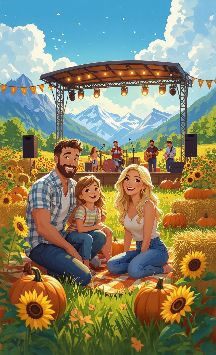 Joyful Summer Family Festival in Cartoon Style
