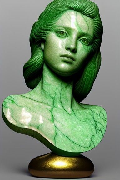 Hyperrealistic Green Marble Girl with Gold Inlay