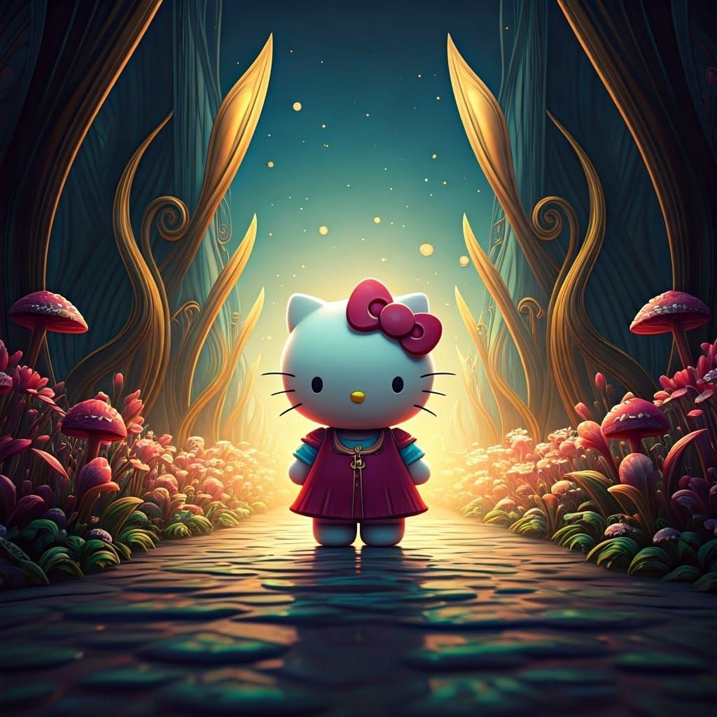 Hello Kitty in Fantasy Landscape Concept Art
