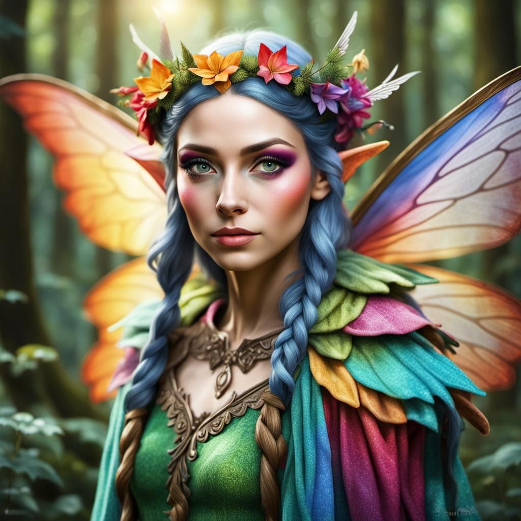 Fairy with Wings in Magical Forest Portrait