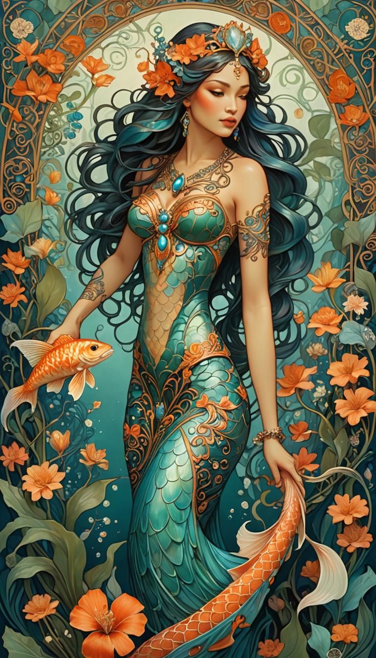 Maori Merfolk in Art Nouveau Style