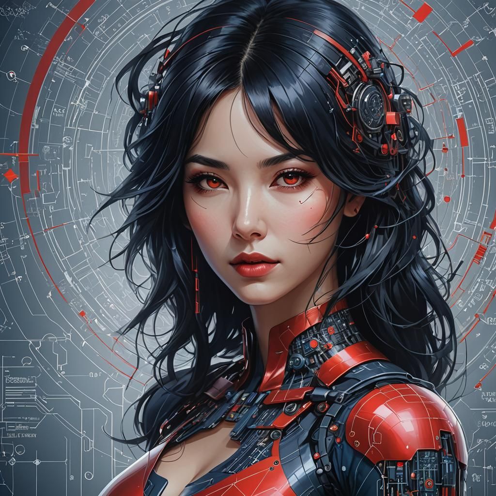 Woman in Technical Concept Art Style