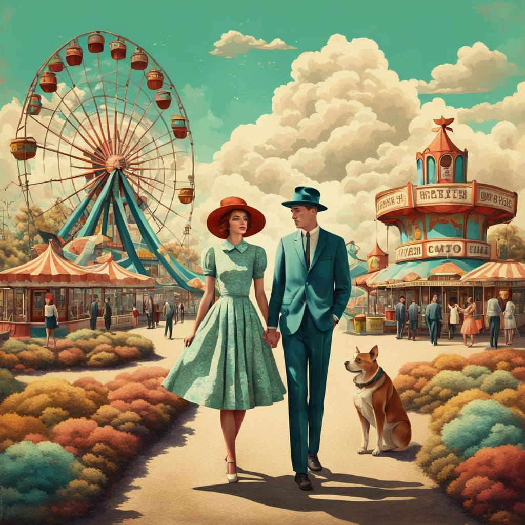 Whimsical Pop Surreal Amusement Park Scene