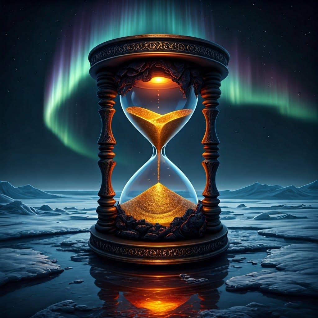 Enchanted Hourglass in a Melting Arctic Scene