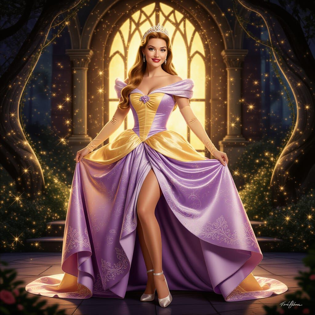 Fairytale Princess in Elegant Gown, Sensual Pose
