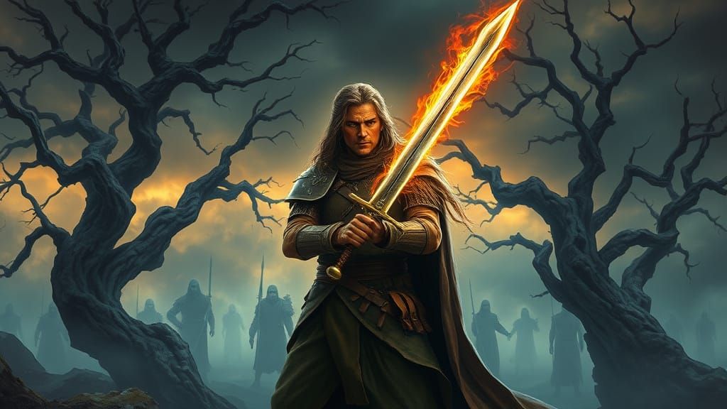 Epic Fantasy Warrior Stands Against Dark Forces