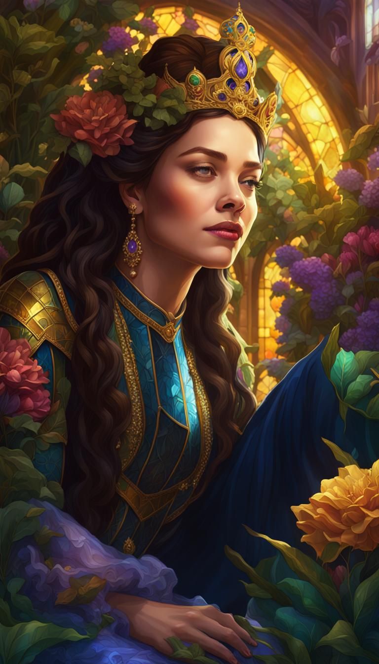Regal Queen on Throne in Fantasy Art Style