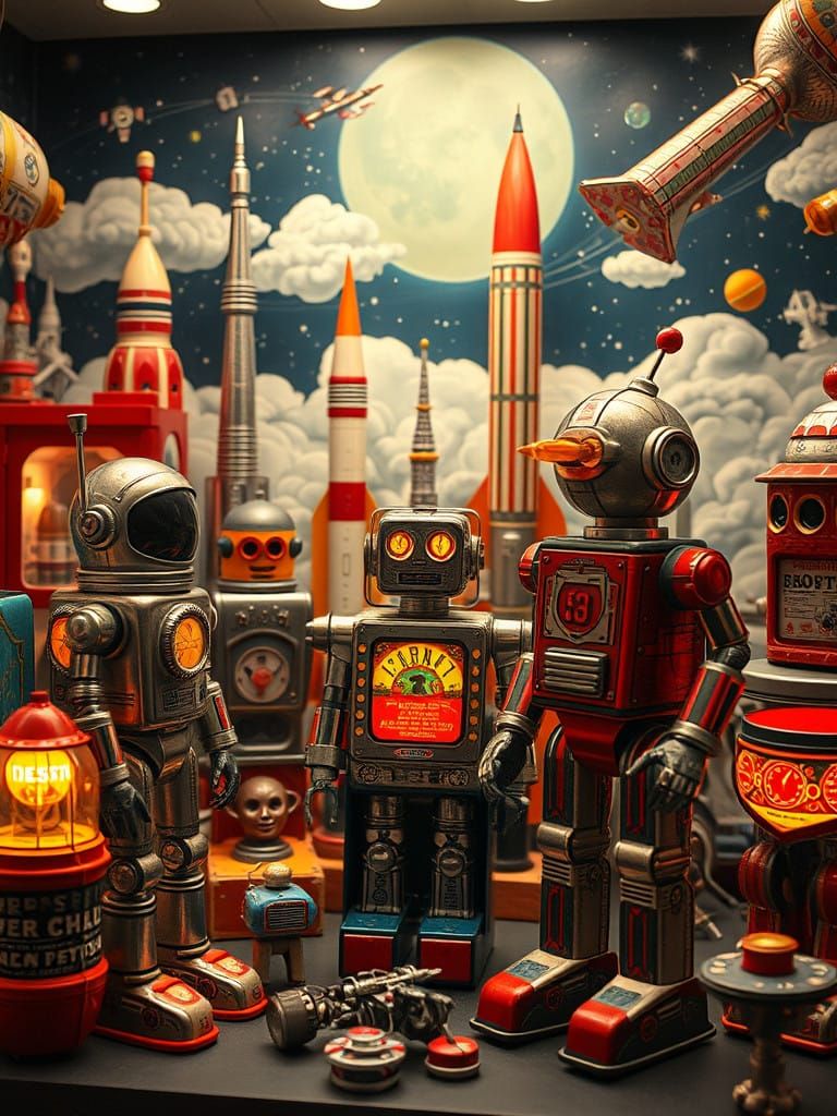 Retro-Futuristic Space Diorama in a Vintage Toy Shop