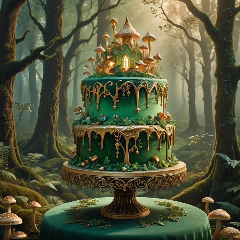 Ornate Cake in Mystical Forest Concept Art