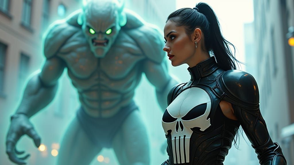 Punisher Cosplay: Epic Battle with Iridescent Alien