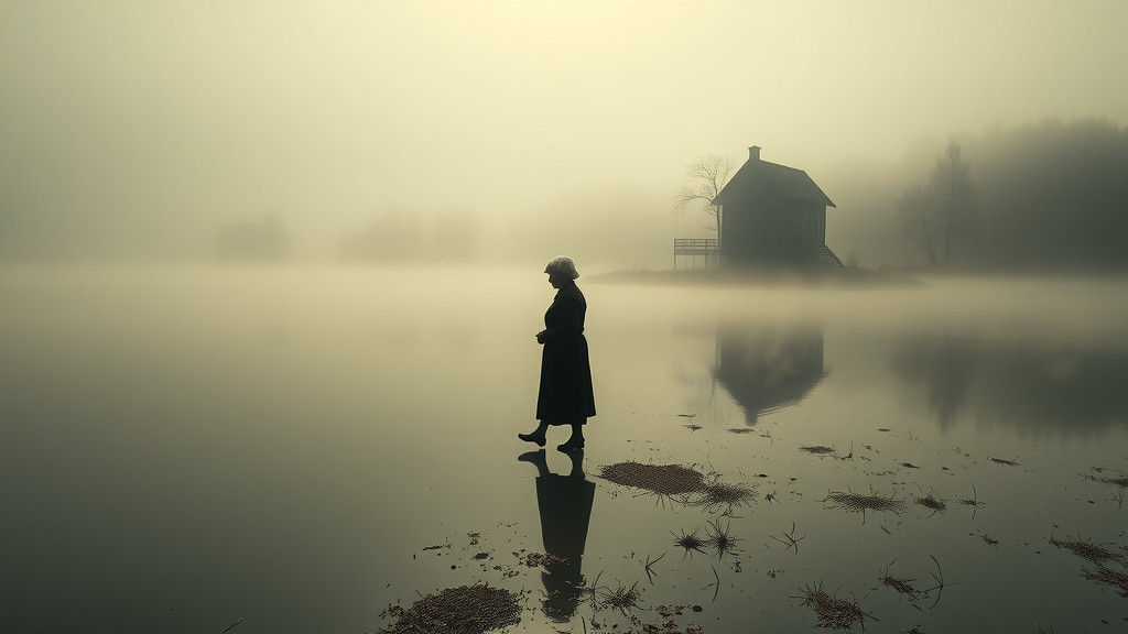 Ethereal Lakeside Shadow: Photograph in Van Gogh Style