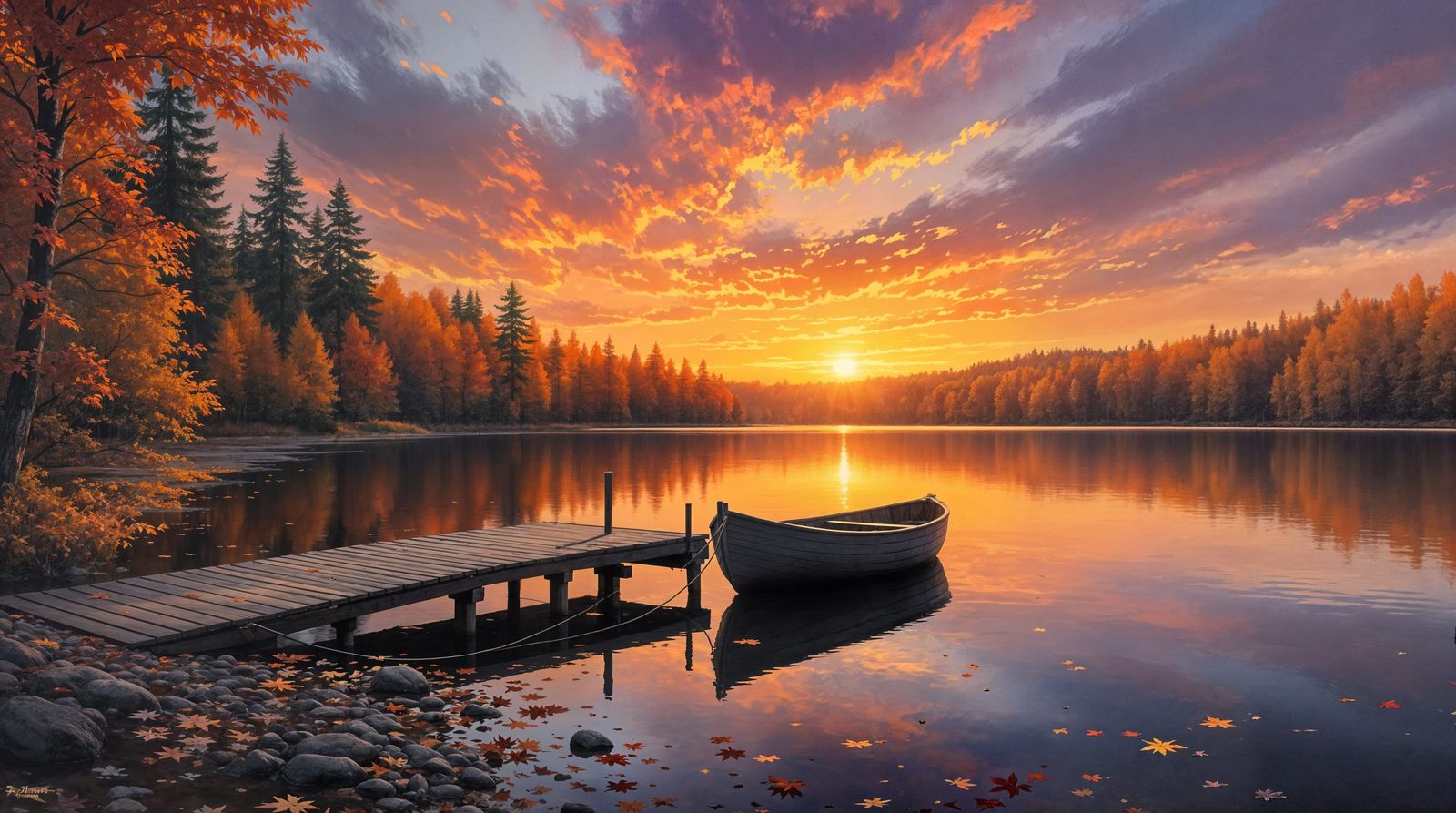 Autumn Sunset on a Peaceful Norwegian Lake