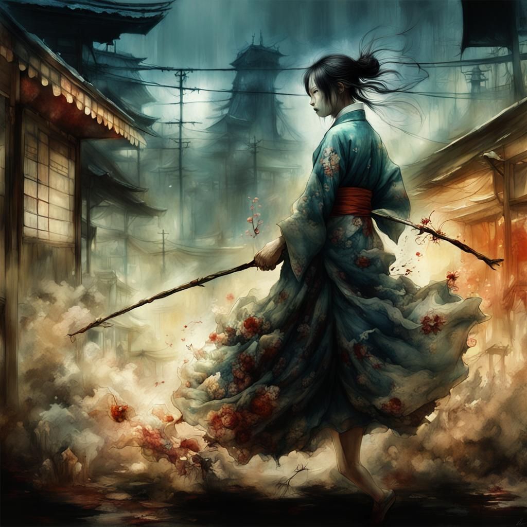 Detailed Portrait of Japanese Woman in Digital Art Style