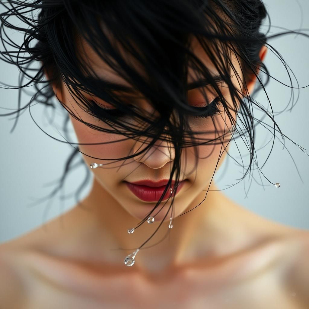 Woman Shaking Wet Hair in Close-Up