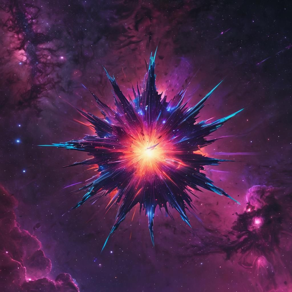 Exploding Star in Galaxy with Synthwave Neon Aesthetic