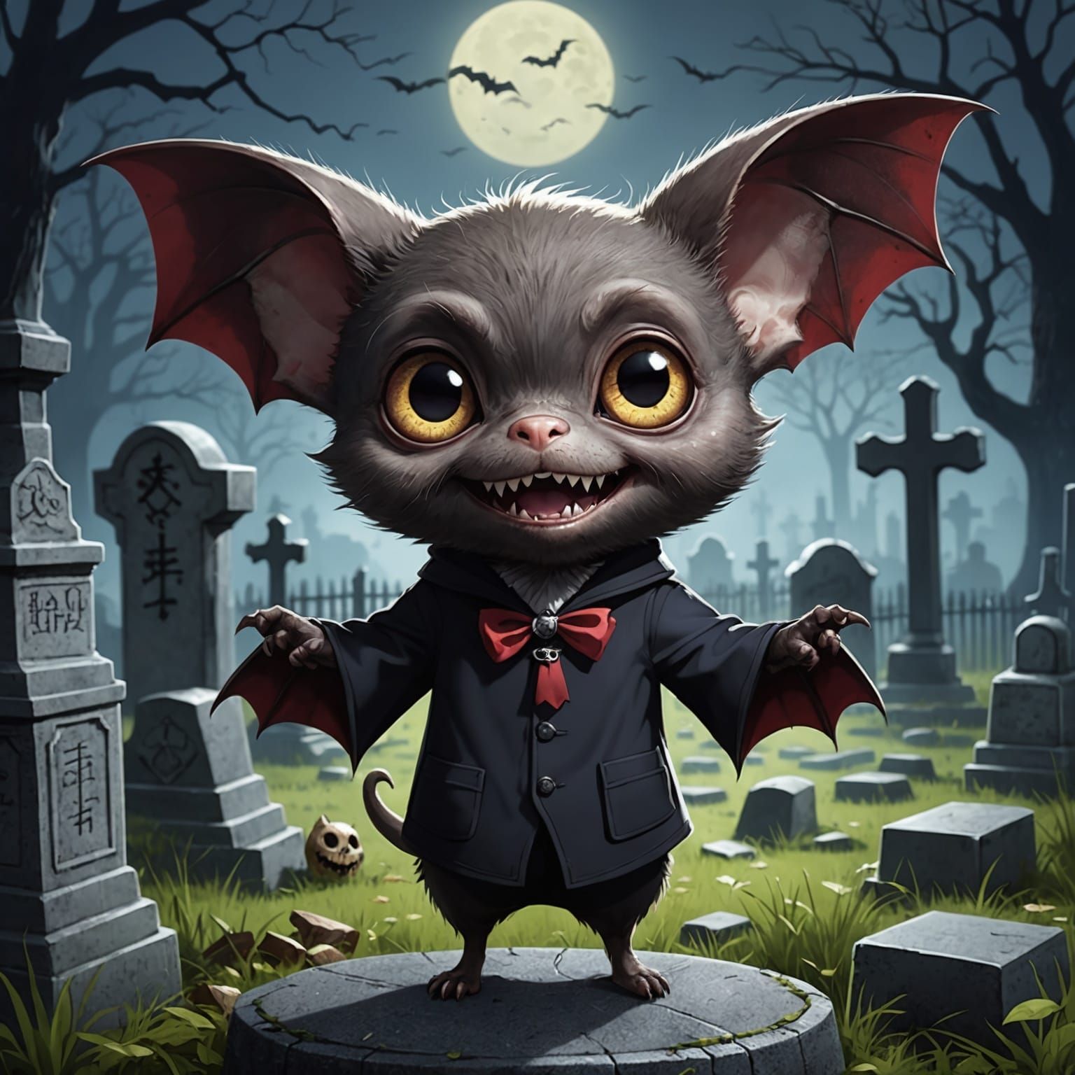 Anime Vampire Bat in Cemetery