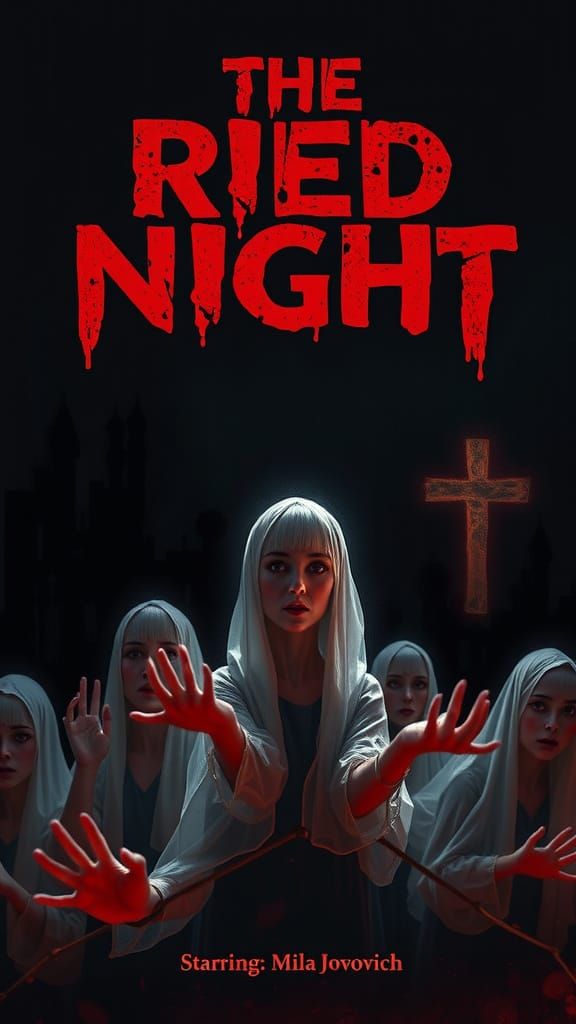 Spooky Horror Movie Poster with Ghosts in Digital Painting S...