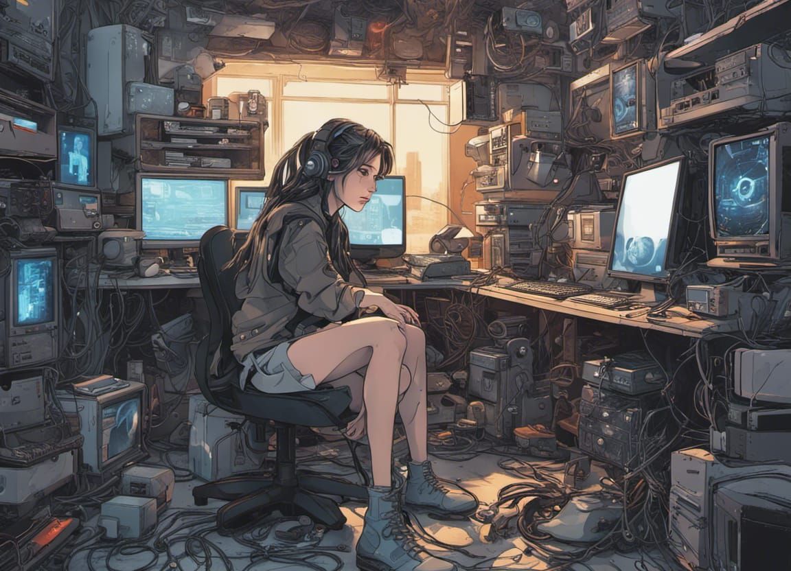 Cyberpunk Netrunner Immersed in Digital Frontier