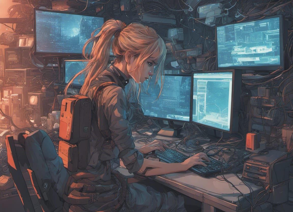 Netrunner in Cyberpunk Apartment Prepares for Excursion