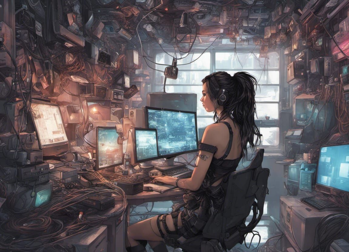 Netrunner Immersed in Cyberpunk World of Technology