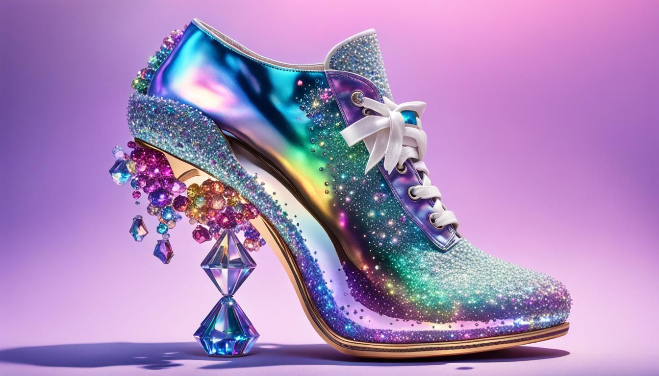 Iridescent Crystal Heel: Hyperrealistic Concept Art