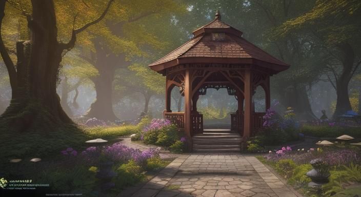 Fantasy Gazebo in Enchanted Forest Garden