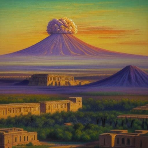 Oil Painting of Ancient City Before Destruction