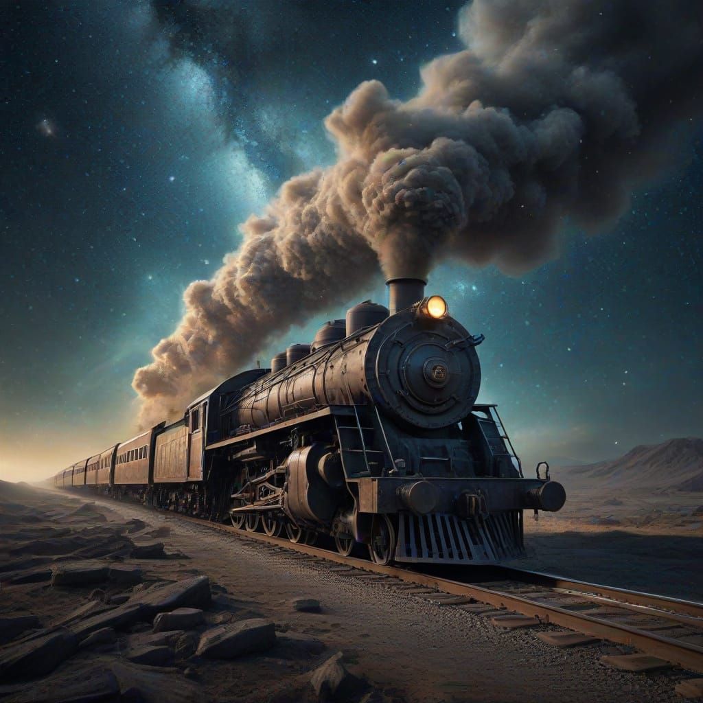 Cosmic Train Journey Through Starry Vortex