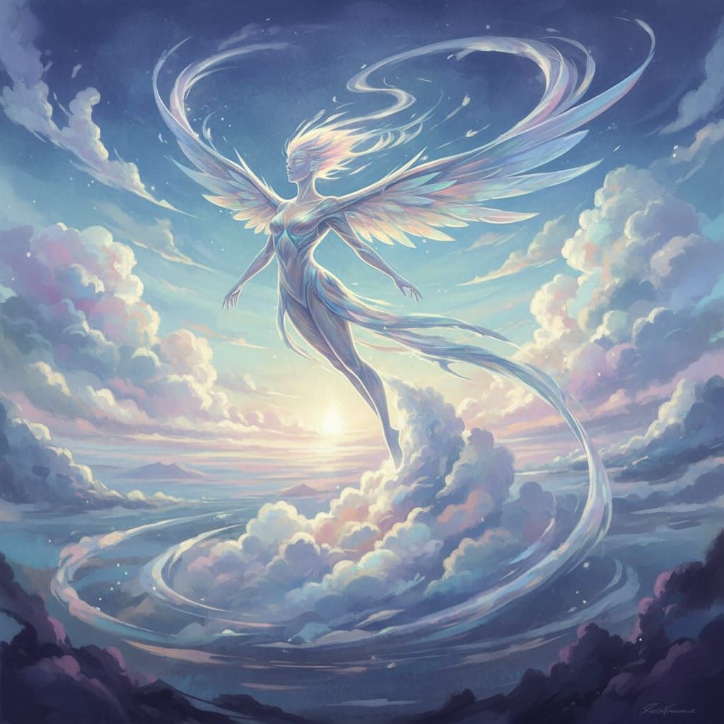 Majestic Air Elemental in Dreamlike Landscape