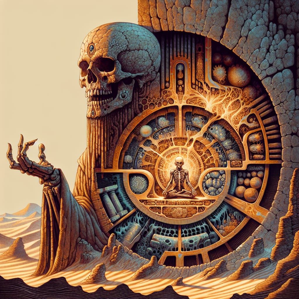 Forgotten Ascendant Construct Meditates in Ancient Desert Ru...