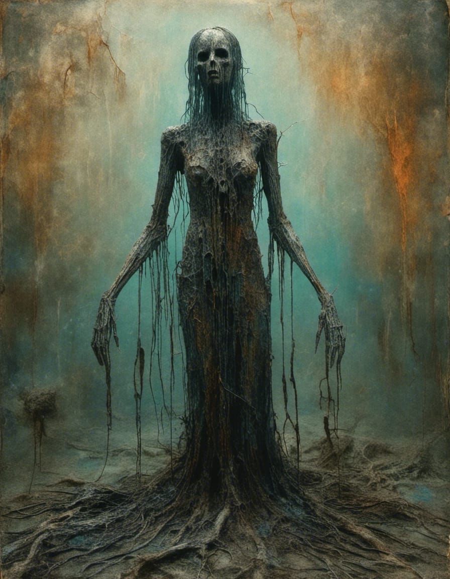 Grotesque La Llorona in Macabre Hyperrealism