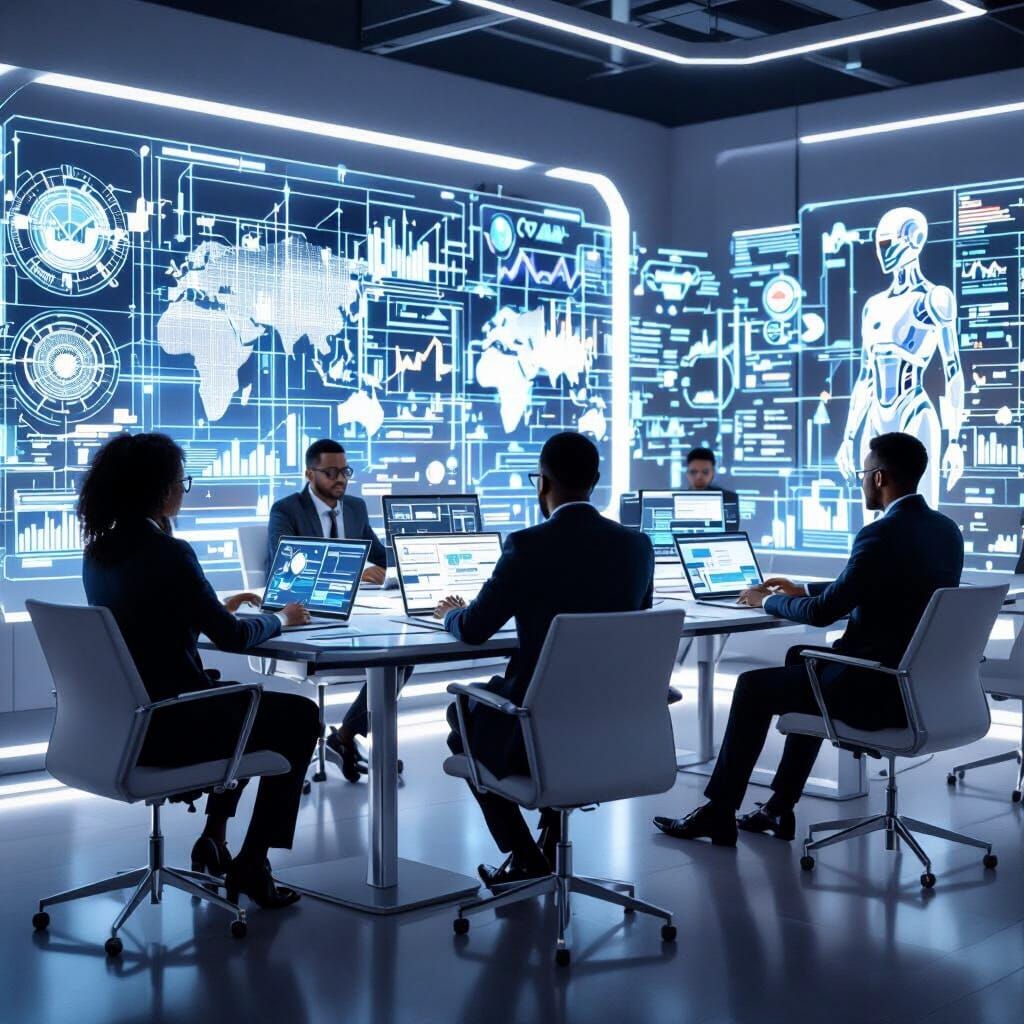 Futuristic Tech Training Room with African Professionals