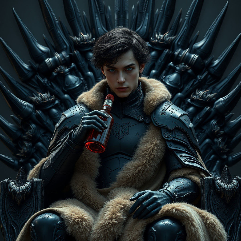 Melancholic Nobleman on Throne in High-Fantasy Style