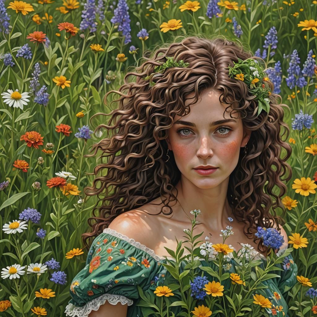 Hyperrealistic Earth Mother in Alpine Meadow