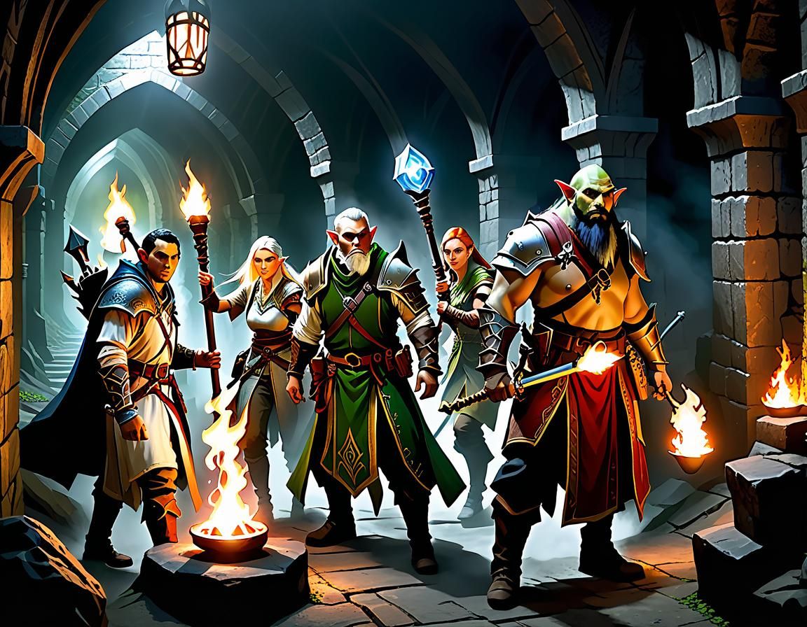 The party is ready to brave the Giggling Cairn dungeon.