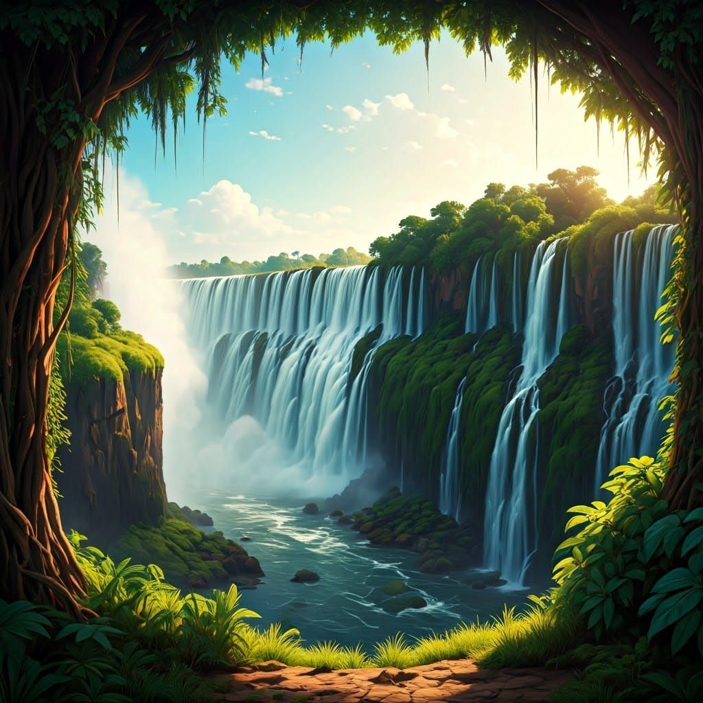 Ethereal Victoria Falls in Tropical Paradise
