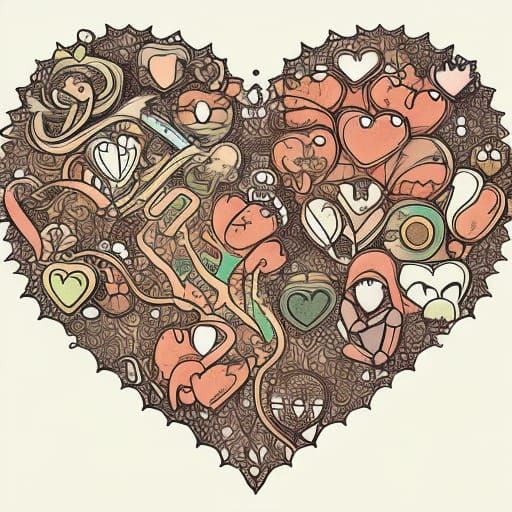 Anime Cat, Heart, and Hedgehog Illustration