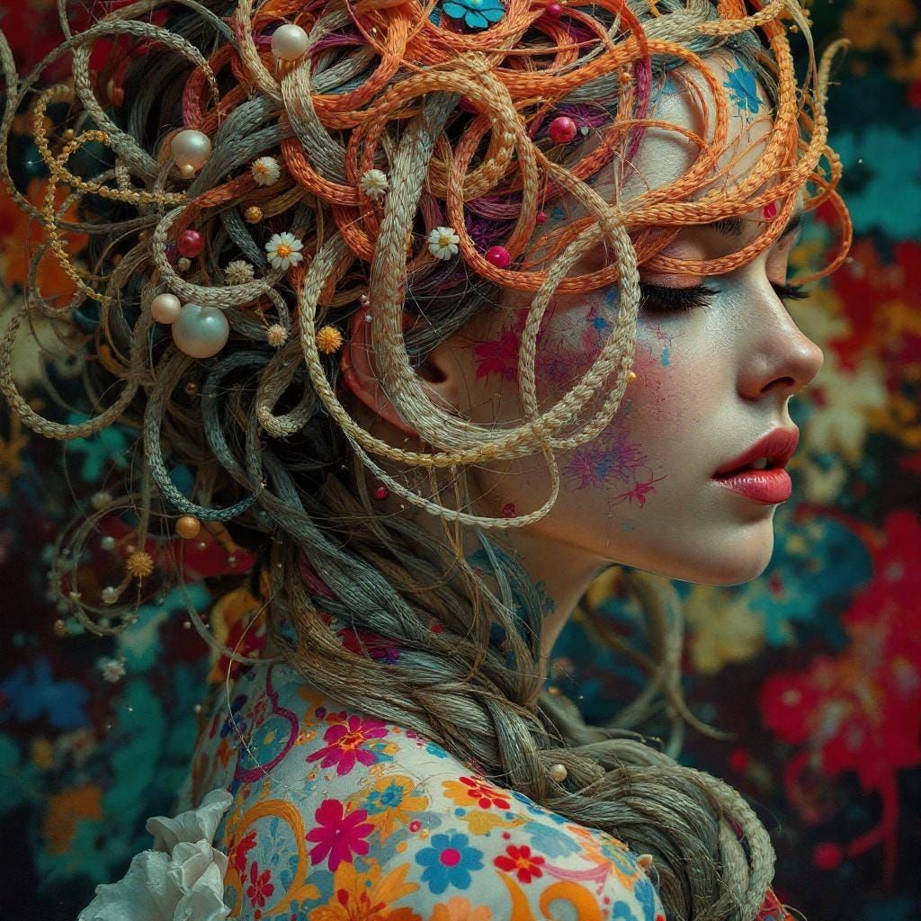 Elegant Woman with Intricate Hair in Hyperrealistic Style