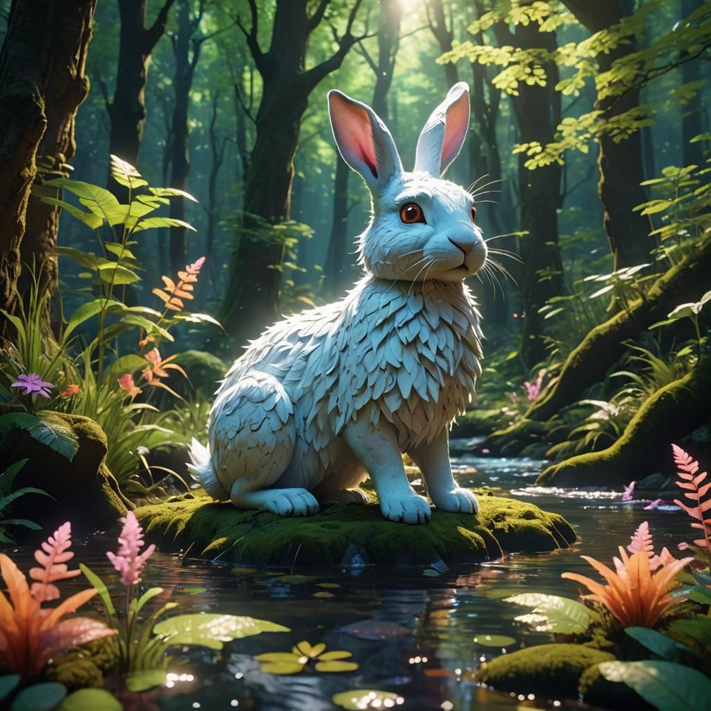 Fluorescent Forest Guardian with Animal Companions