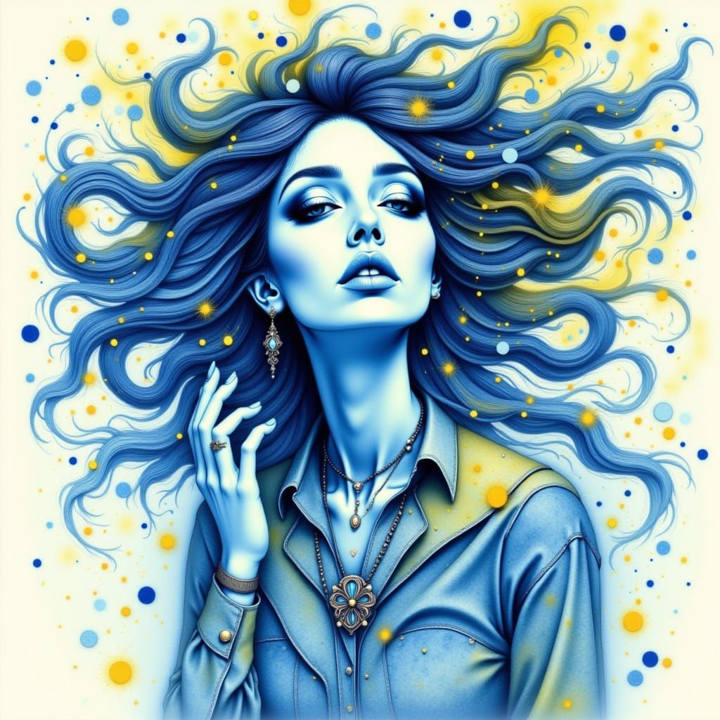 Woman in Wind, Abstract Watercolor Art