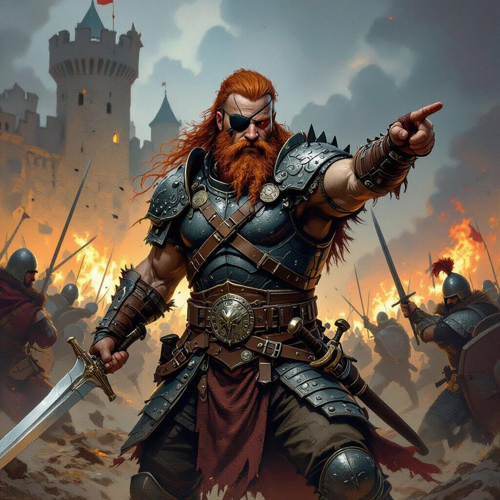 Red Haired Commander Leads Army in Castle Siege