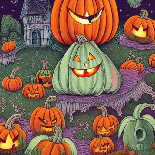 Whimsical Halloween Ghost Storybook Illustration